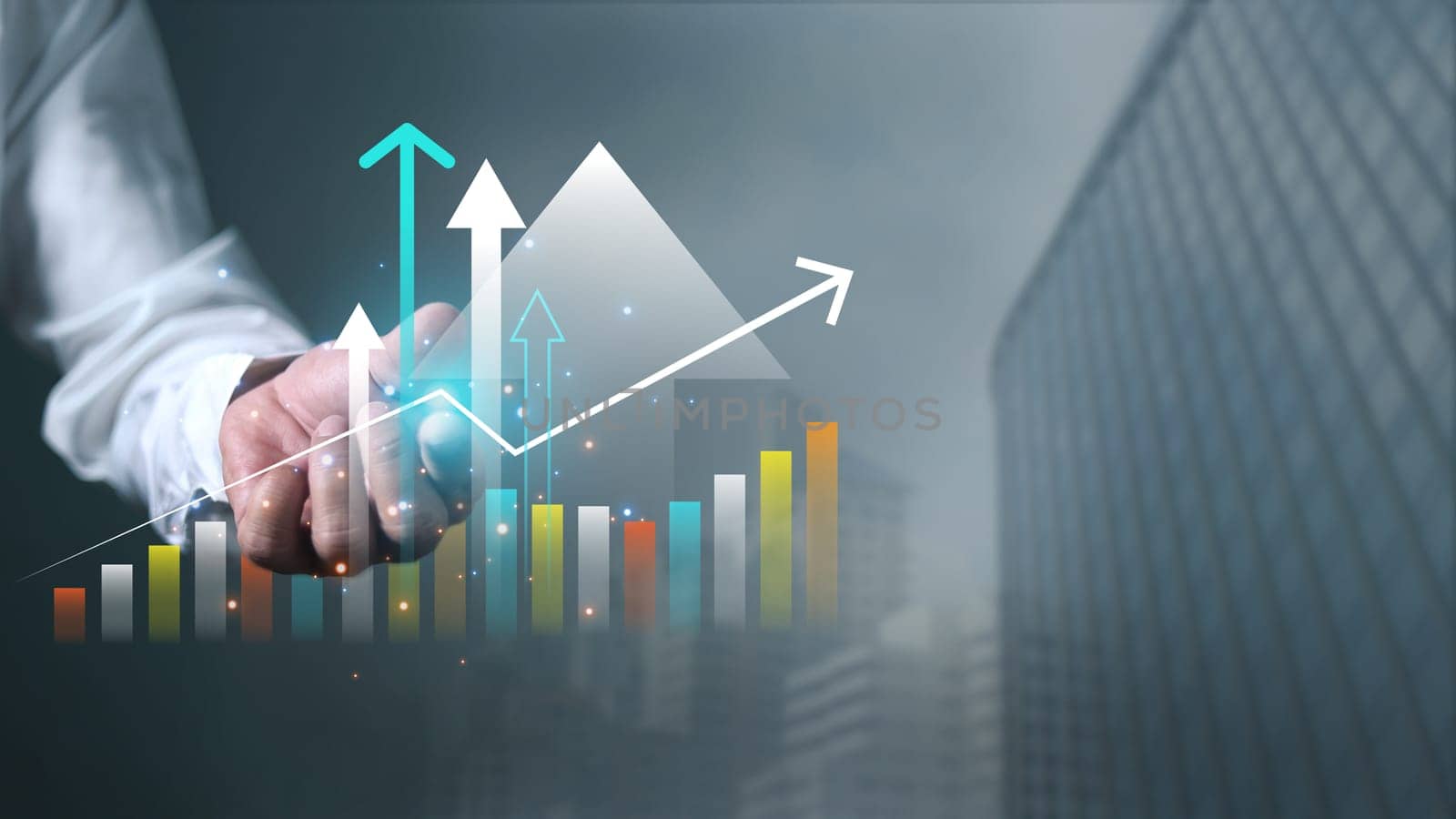 Digital economic analysis technology concept, Businessman analyst invest decisions making, Human showing digital finance business data graph showing technology of investment strategy.