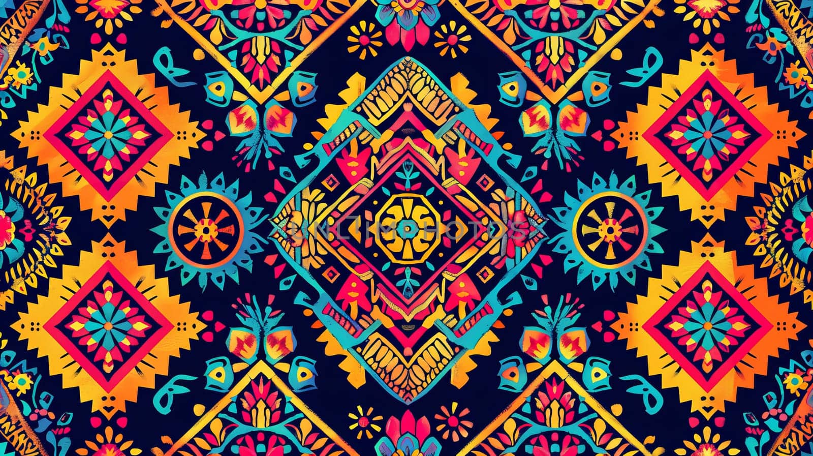 Bright and vibrant pattern inspired by tribal motifs