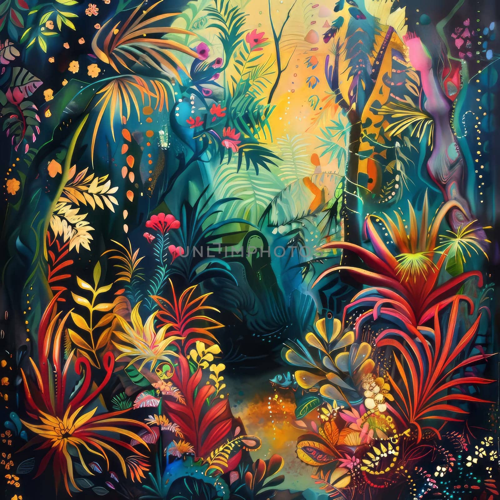 Abstract jungle with imaginative depiction.