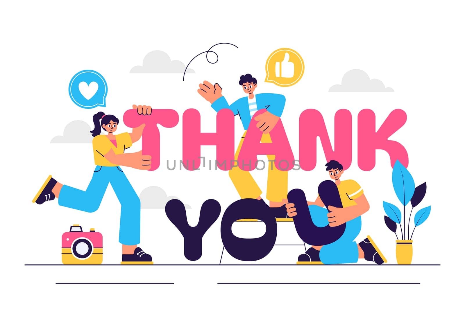 Thank You Vector Illustration Featuring a Letter in an Envelope, Perfect for Posters, Web Banners, Brochures, or Cards in a Flat Style Background