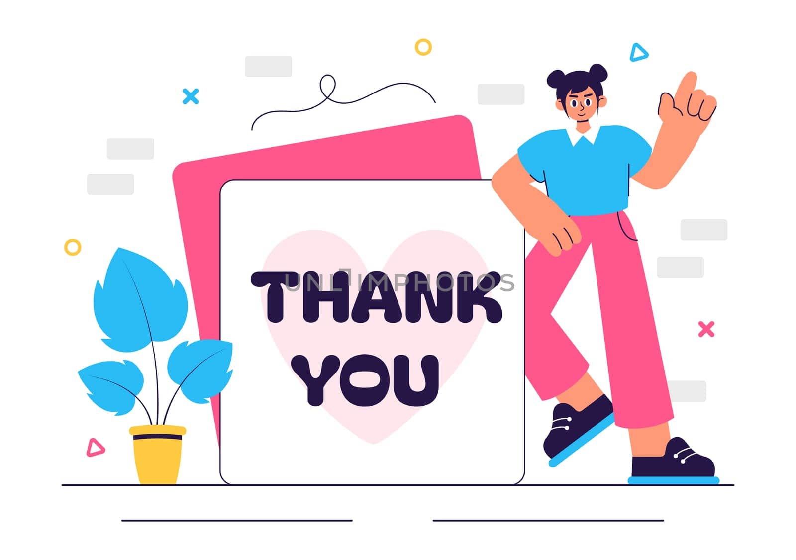 Thank You Vector Illustration Featuring a Letter in an Envelope, Perfect for Posters, Web Banners, Brochures, or Cards in a Flat Style Background