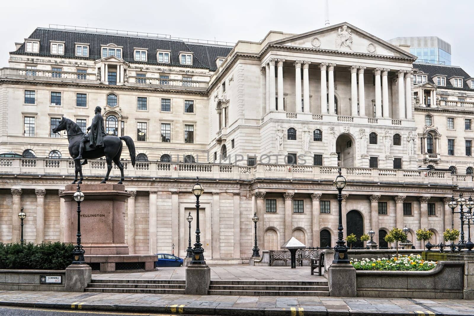 London, United Kingdom - February 02, 2019: Bank of England headquarters at Threadneedle Street on overcast day. BoE is central-bank in Great Britain, one of world greatest bank.