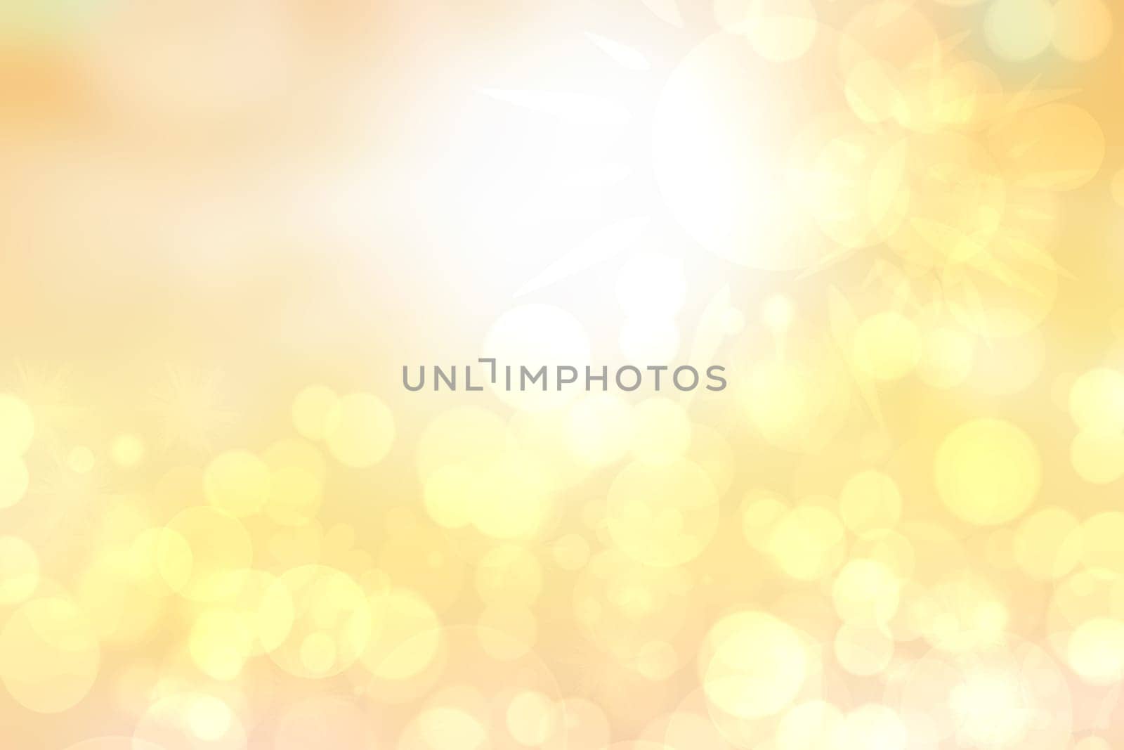 Abstract fresh vivid bright spring or summer landscape texture with natural yellow bokeh lights gradient light orange and bright sun rays. Beautiful background with copy space.