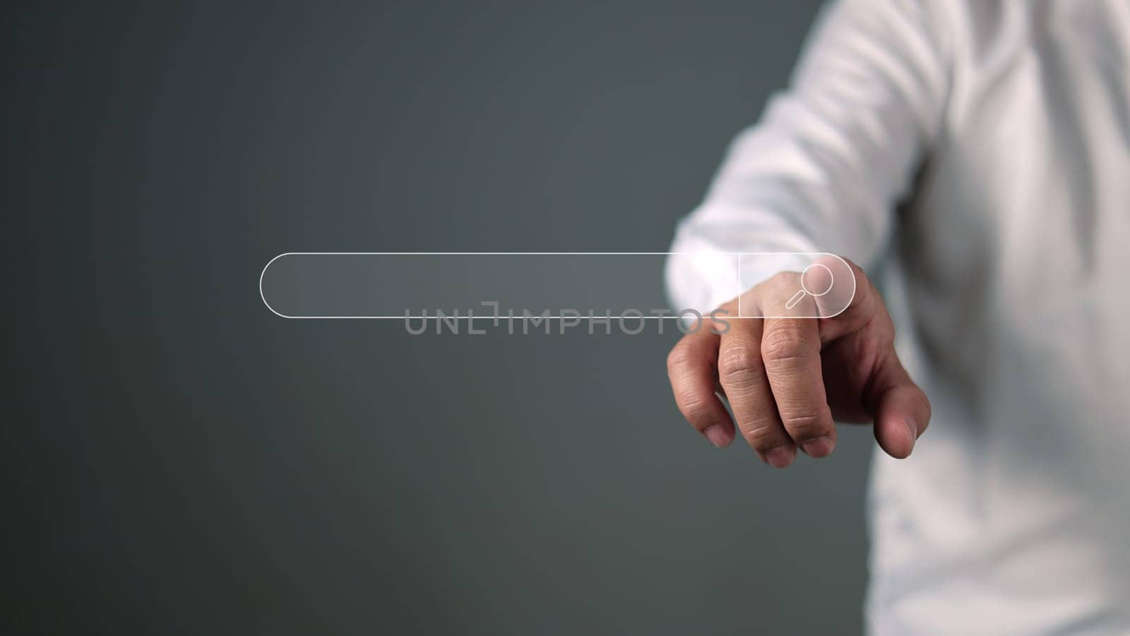 Data Search Technology Search Engine Optimization, Man hands are finger point to Searching for information, Using search console with your browser website, Online business search a job for work.