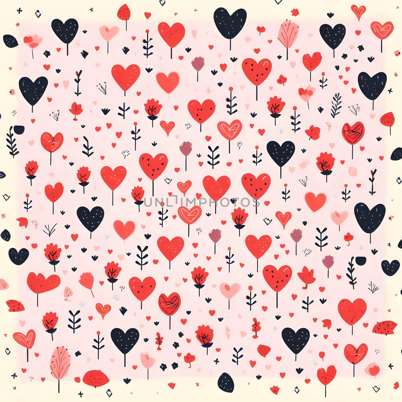 A delightful pattern of red hearts and pink flowers. Perfect for Valentine's Day or any romantic occasion.