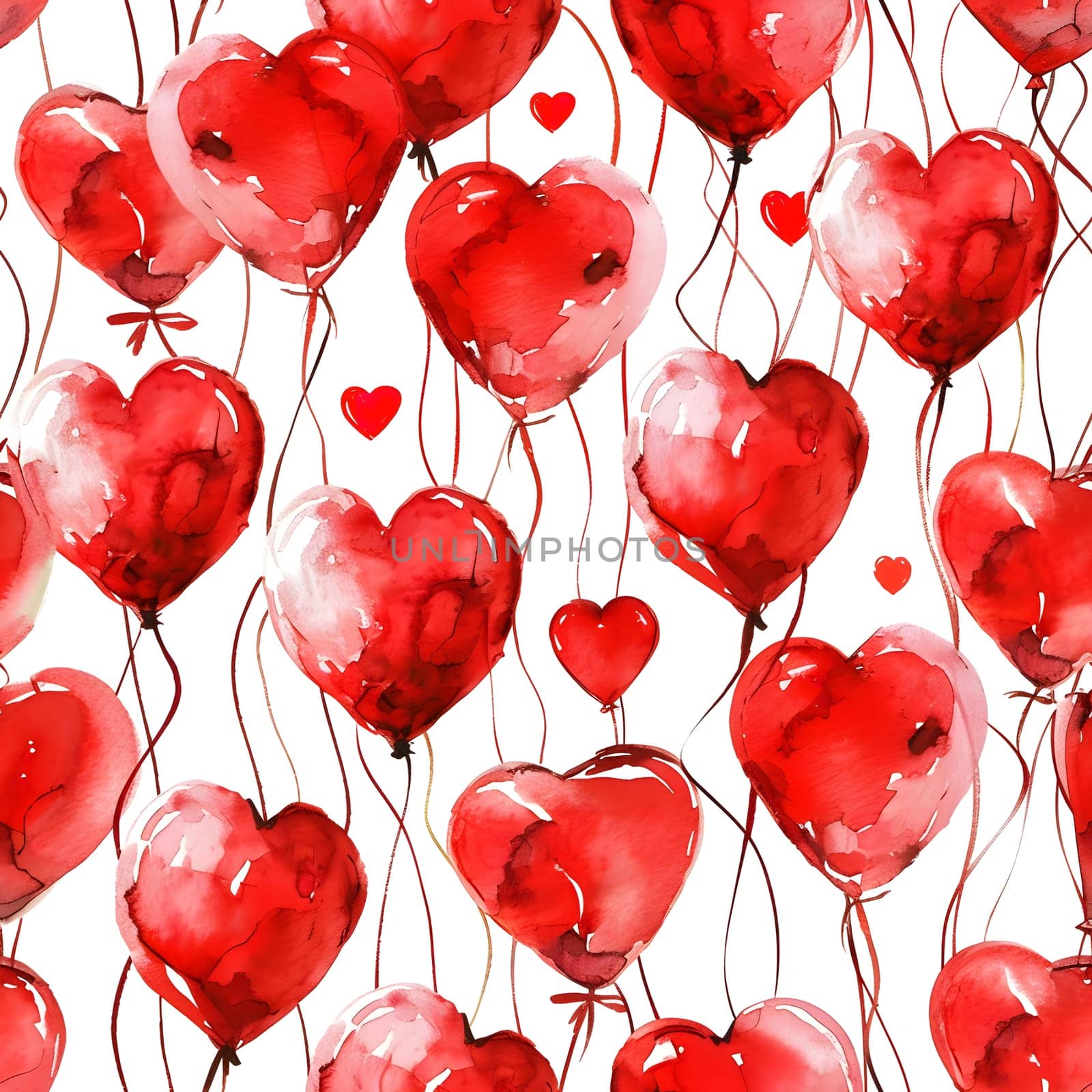 A lovely watercolor painting of red heart-shaped balloons, perfect for Valentines or romantic designs.