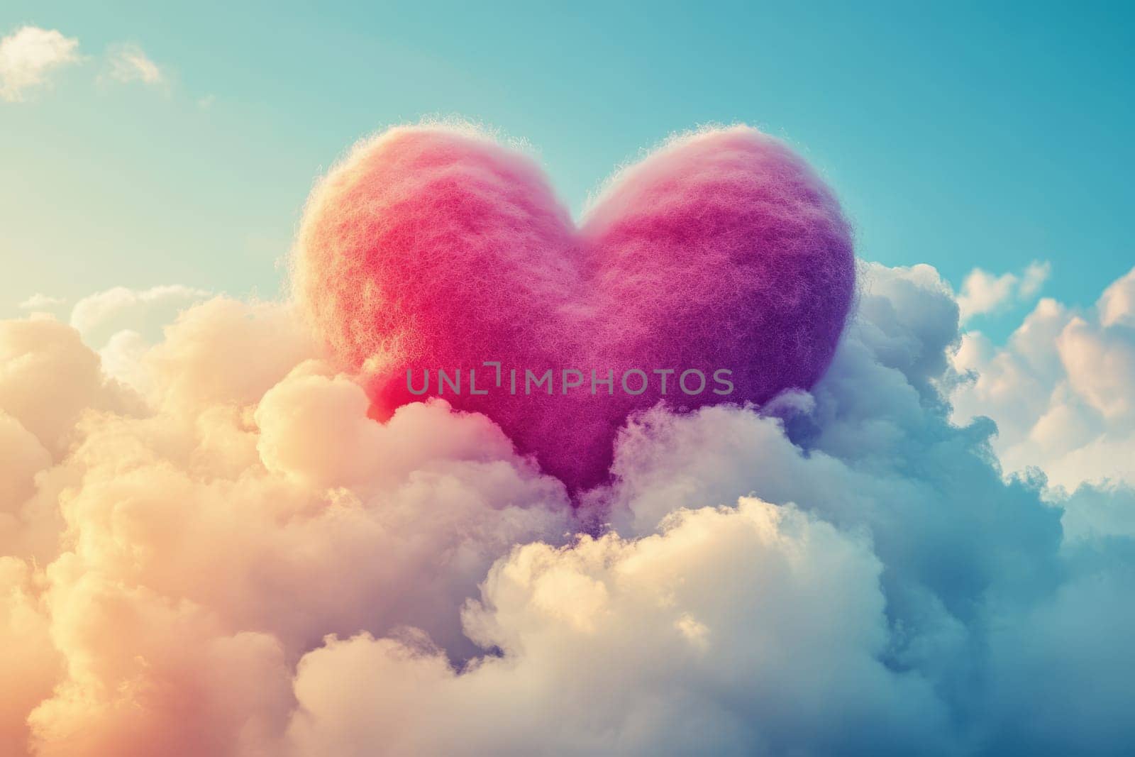 Colourful heart shaped cloud in the sky. St. Valentine's day love and passion concept.