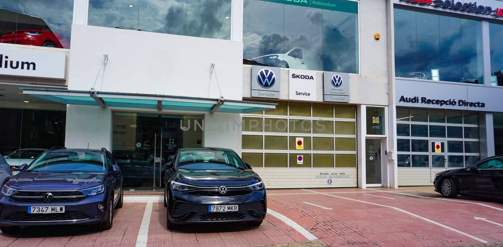Lloret de mar, Spain - September 30, 2024:Company store building with an emblem of Skoda Auto. Skoda Auto is Czech automobile manufacturer.