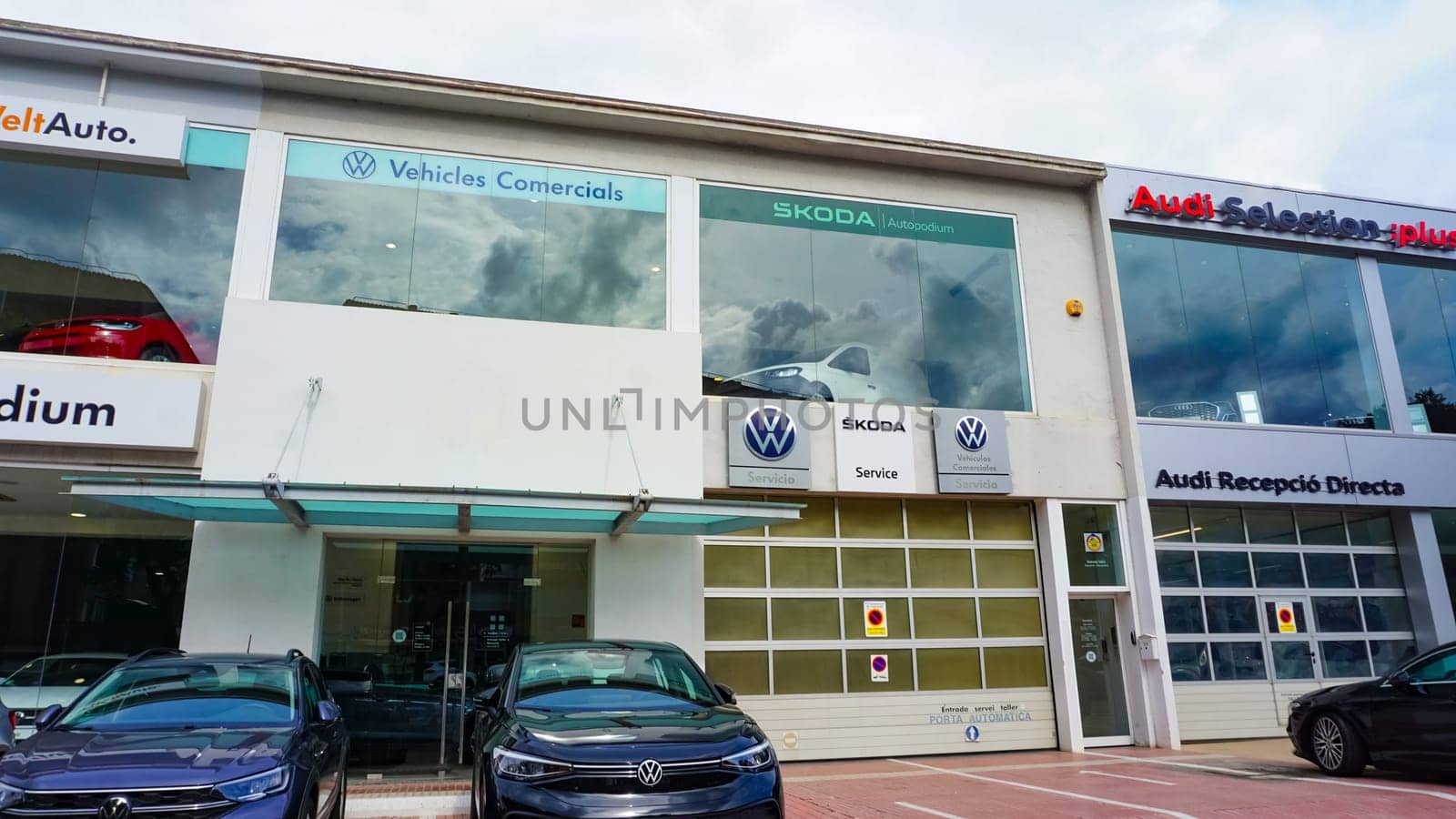 Lloret de mar, Spain - September 30, 2024:Company store building with an emblem of Skoda Auto. Skoda Auto is Czech automobile manufacturer.