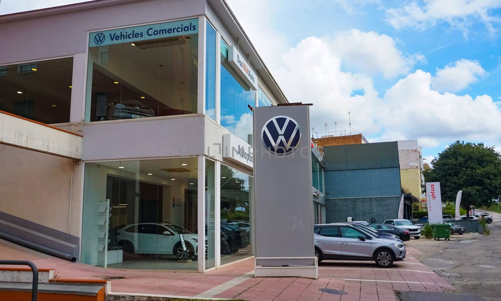 Lloret de mar, Spain - September 30, 2024: Volkswagen Stores and Billboards. The company is owned by Volkswagen AG.