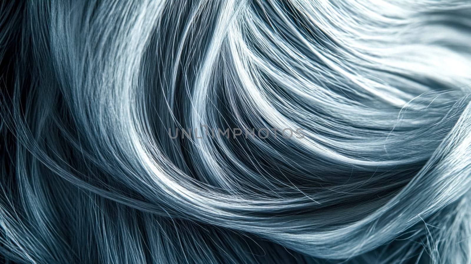 Gray hair curls and intertwines, forming an intricate pattern that evokes a sense of elegance and sophistication, making a beautiful background for beauty and hair care concepts