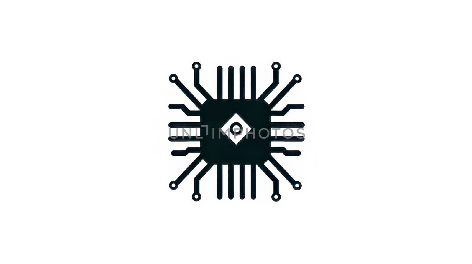 Microchip icon representing computer technology, printed circuit boards, and electronic components, symbolizing innovation and technological advancement in a minimalist design