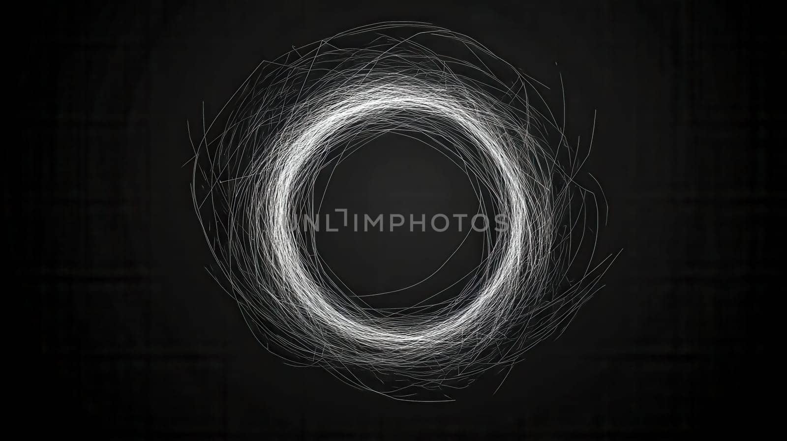 White scribbled circle glowing on dark background. Creating a visual representation of infinity. Universe. Connection. And eternity. With a textured backdrop adding depth to the abstract composition