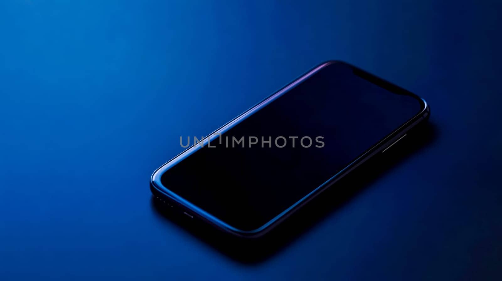 Modern smartphone displaying black friday sale notification on its screen, placed on a vibrant blue surface, creating a striking visual representation of online shopping and seasonal discounts