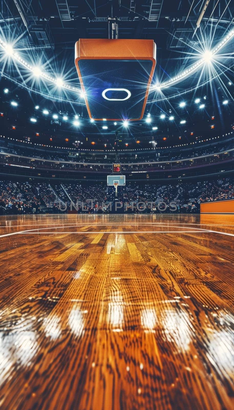 A basketball arena filled with sparkling lights, creating a dazzling and visually captivating scene