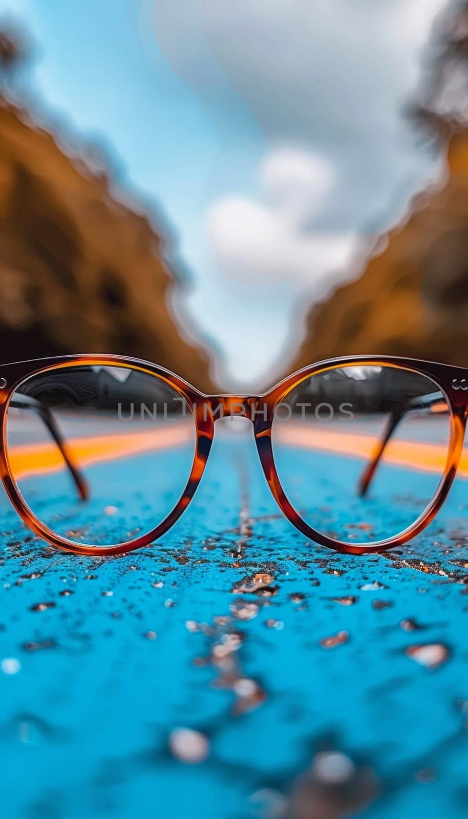 A pair of sunglasses lying casually on top of a concrete sidewalk under the sun.