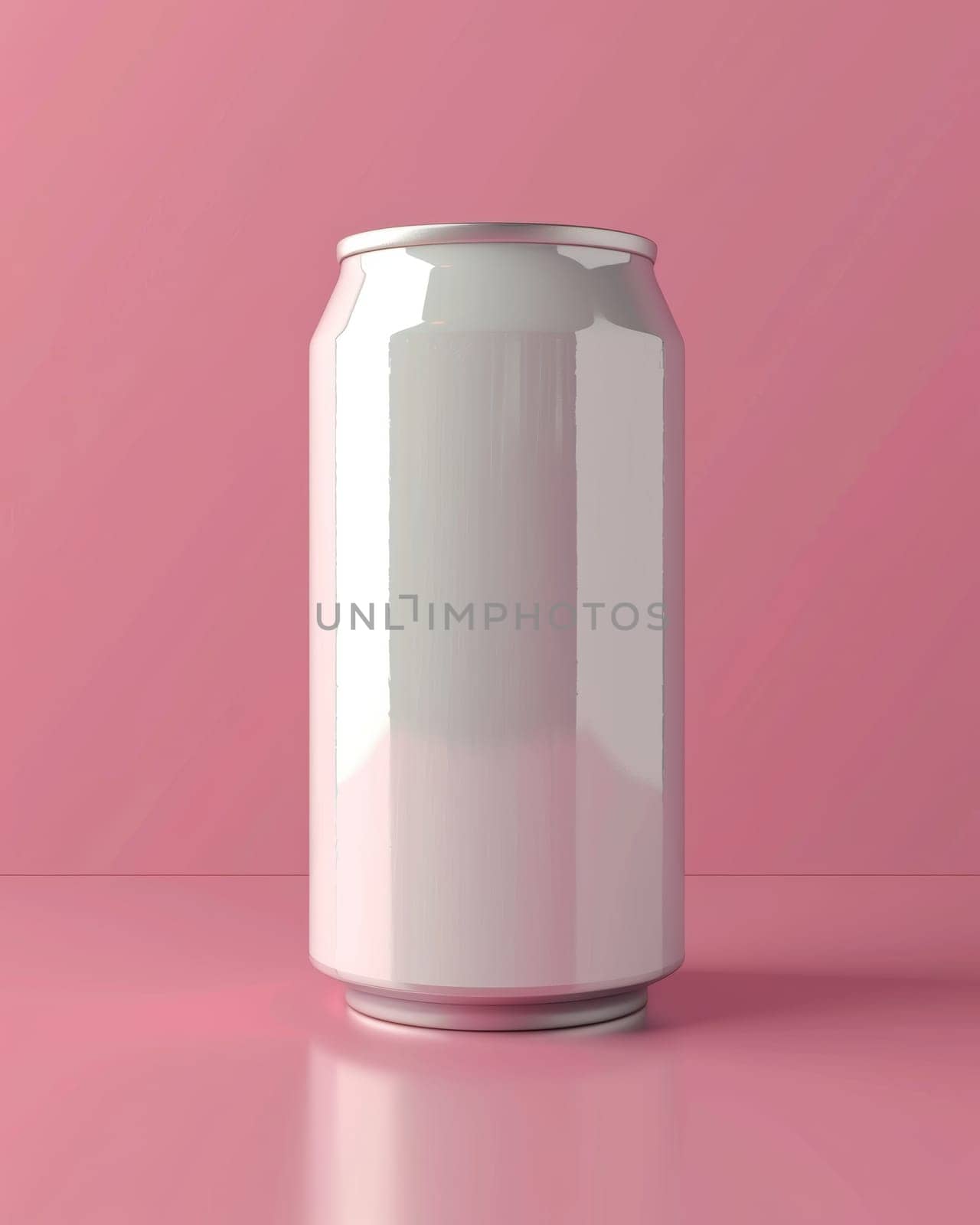 A simple, clean-lined white beverage can stands out against a vibrant pink background, creating a striking and visually appealing product shot
