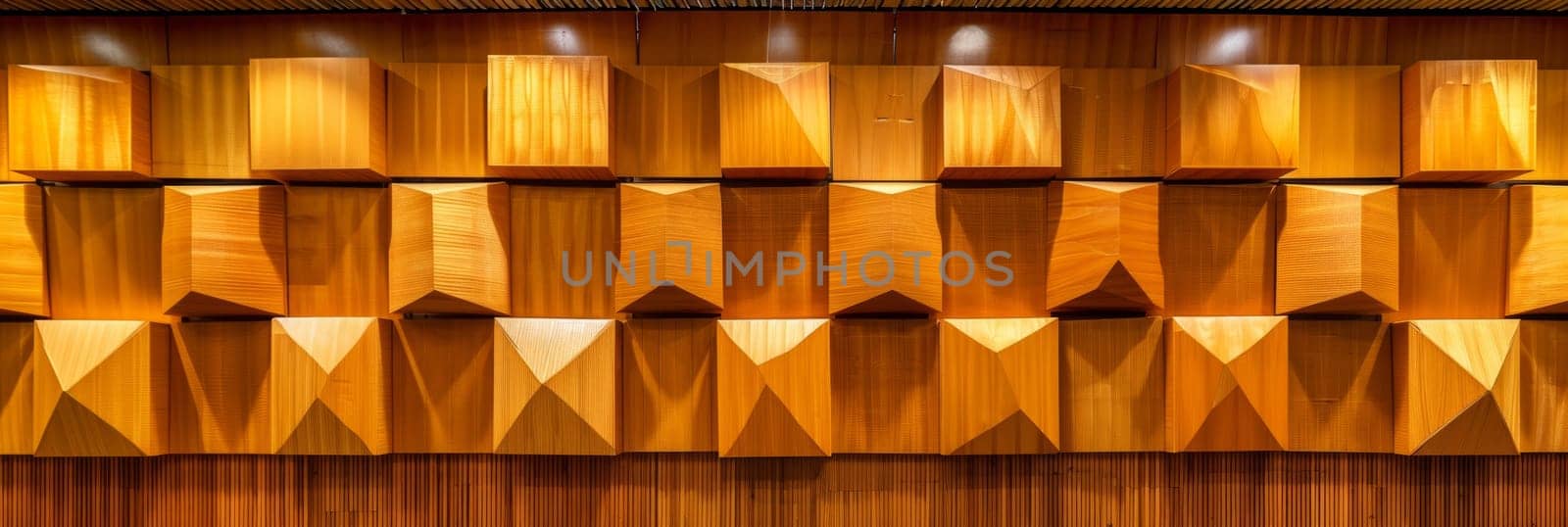 An abstract, geometric wall art piece composed of interlocking wooden blocks in various shades of beige, creating a visually striking and textural display.