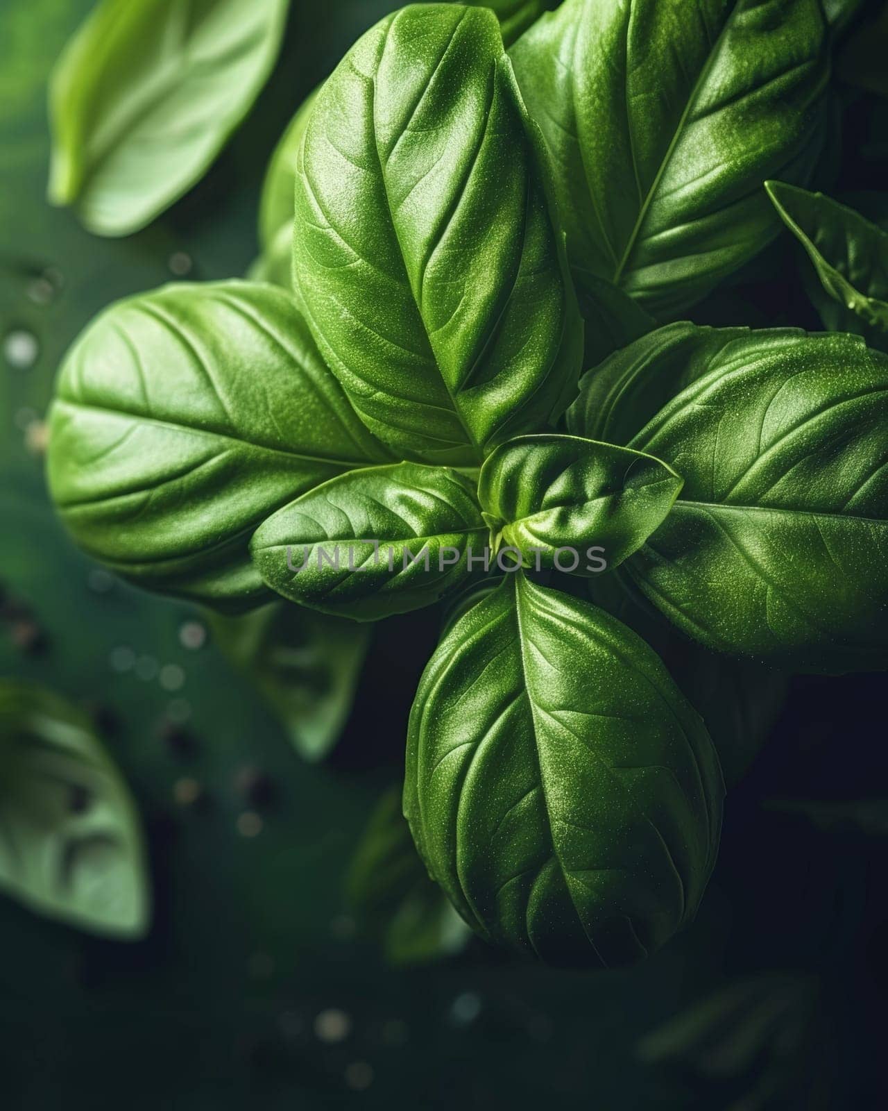 A close-up image showcasing the vibrant, textured green leaves of a basil plant. The leaves are densely packed, creating a visually striking and naturally beautiful composition