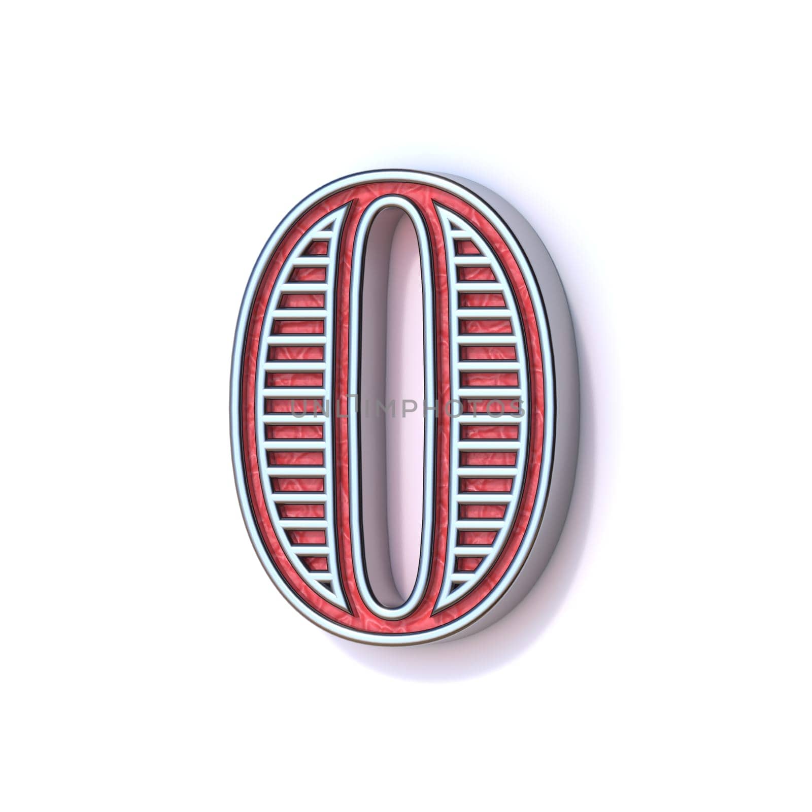 Red silver festive font Number 0 ZERO 3D rendering illustration isolated on white background