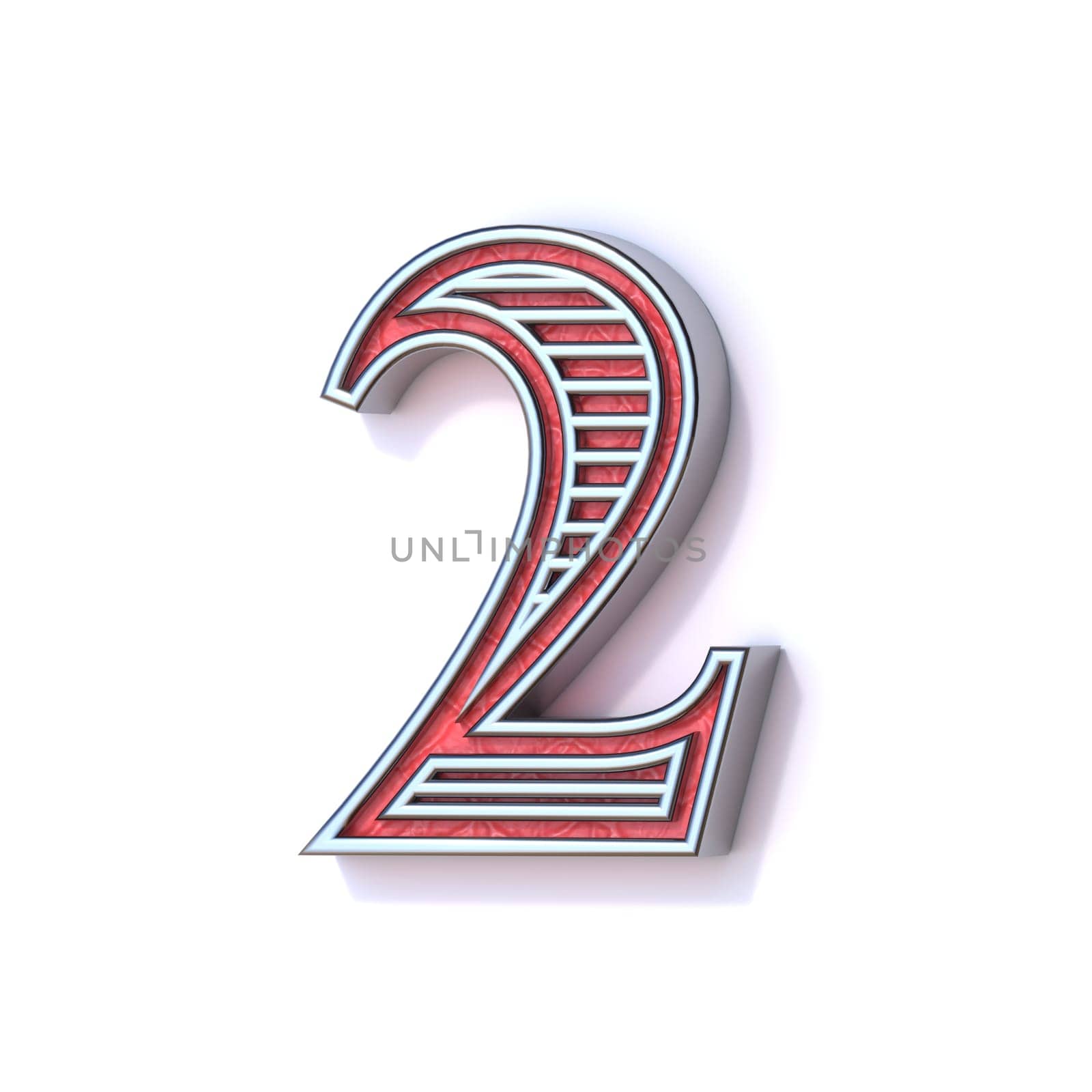 Red silver festive font Number 2 TWO 3D rendering illustration isolated on white background