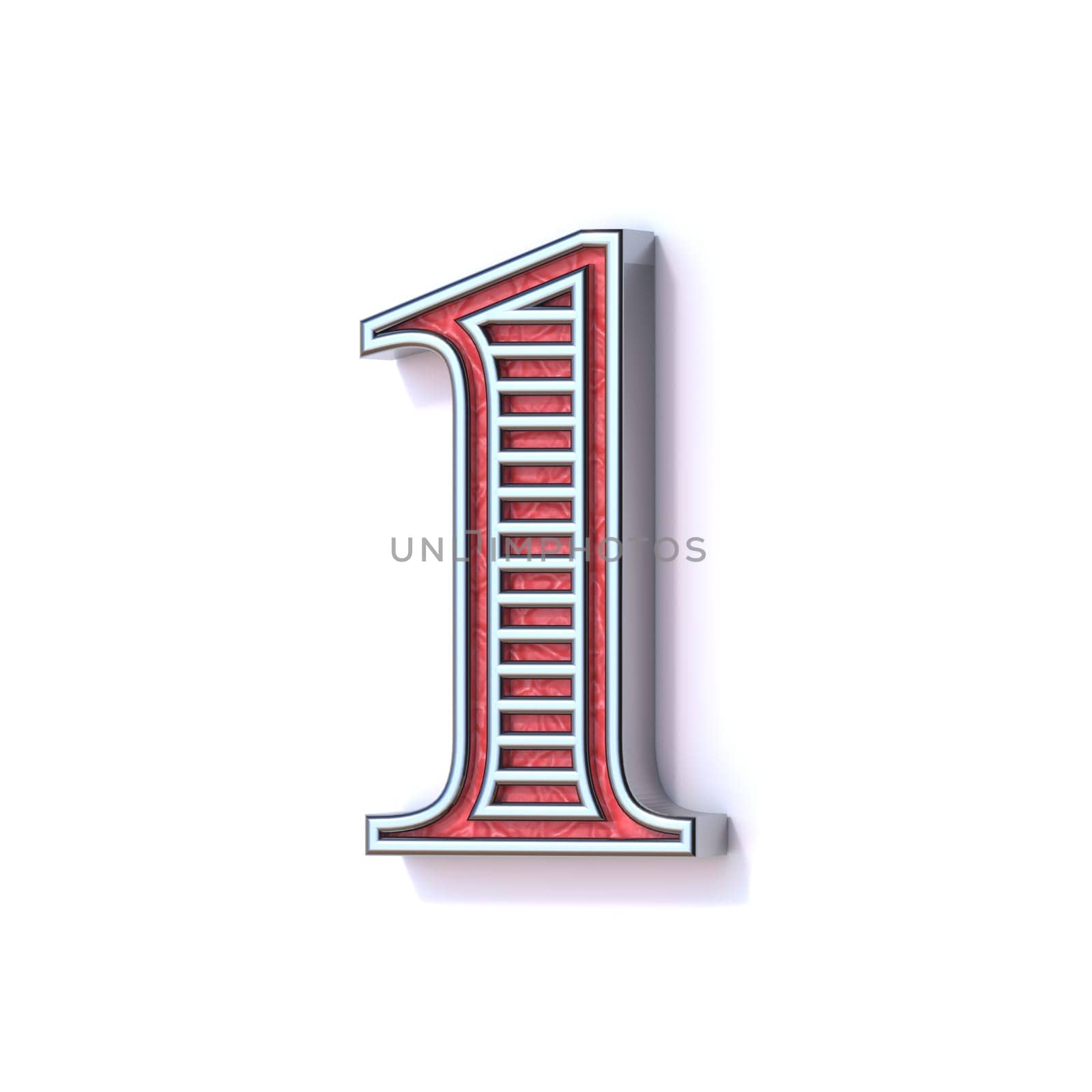Red silver festive font Number 1 ONE 3D rendering illustration isolated on white background