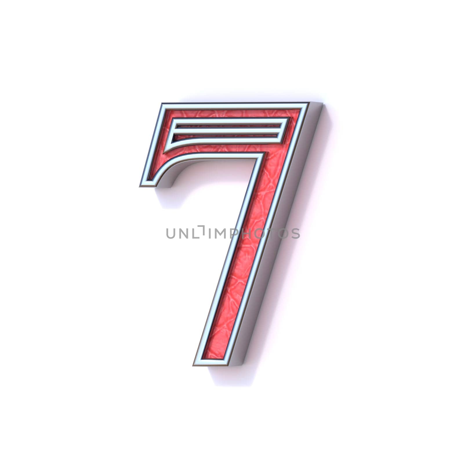 Red silver festive font Number 7 SEVEN 3D rendering illustration isolated on white background