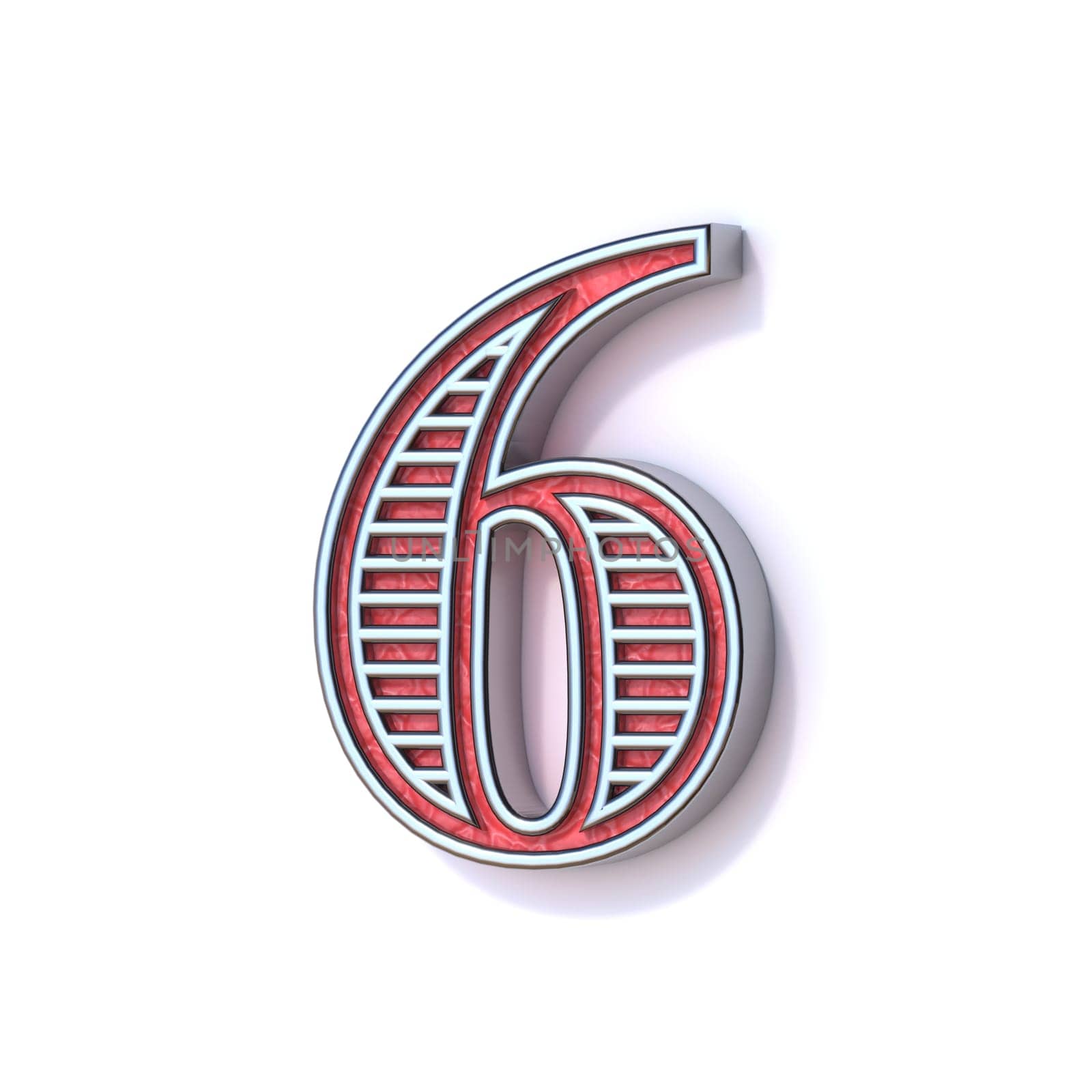 Red silver festive font Number 6 SIX 3D rendering illustration isolated on white background