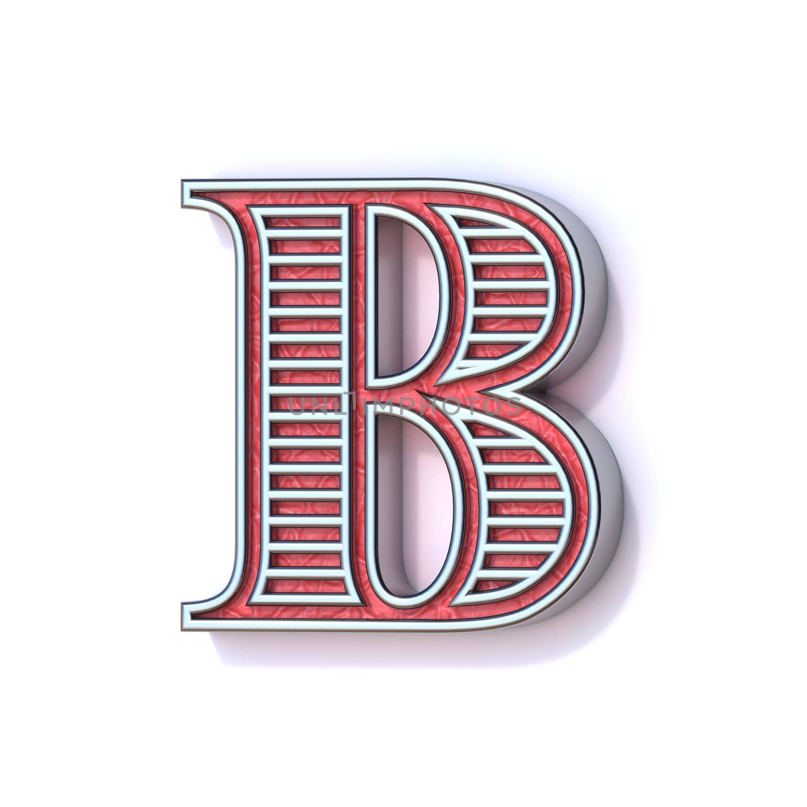 Red silver festive font Letter B 3D rendering illustration isolated on white background