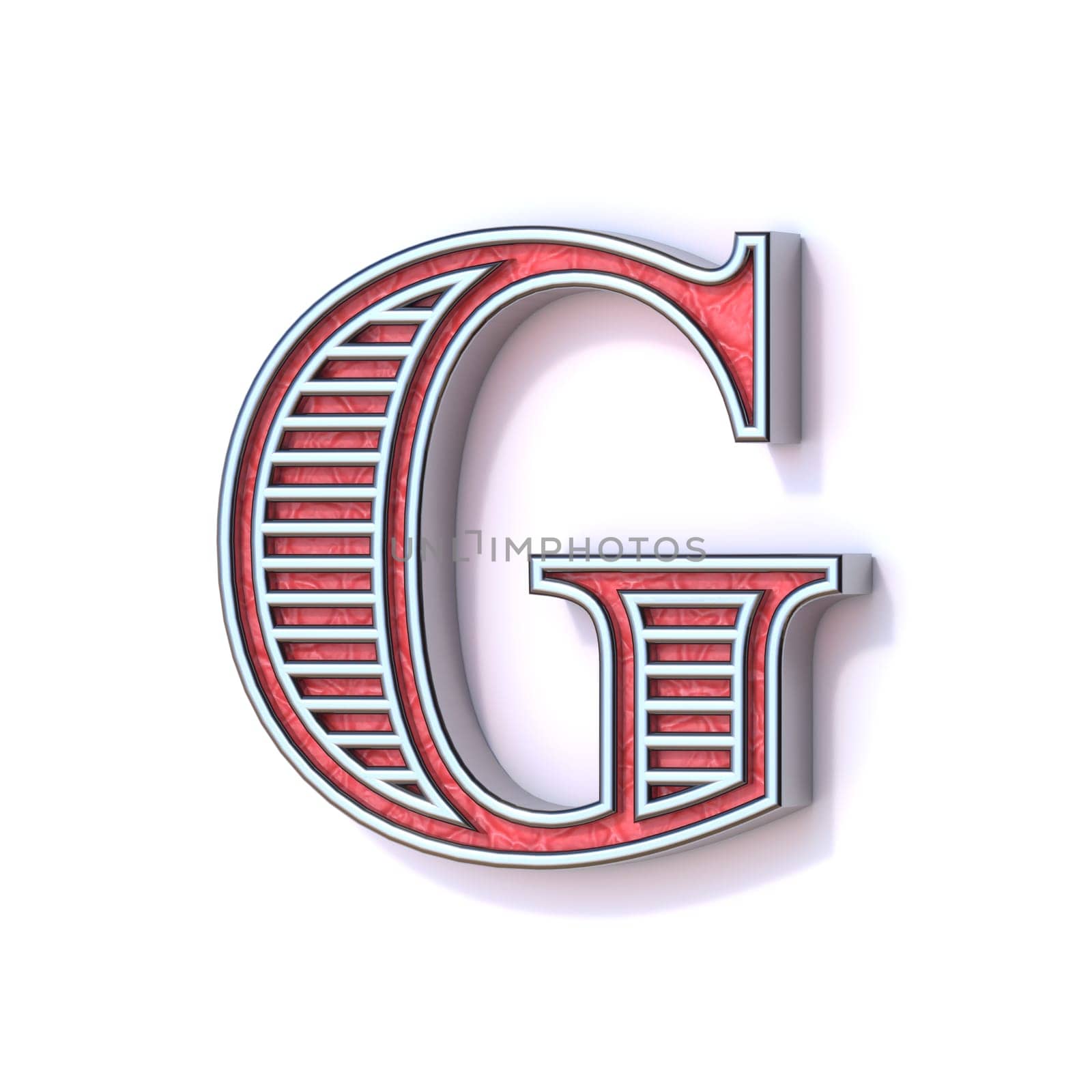 Red silver festive font Letter G 3D rendering illustration isolated on white background