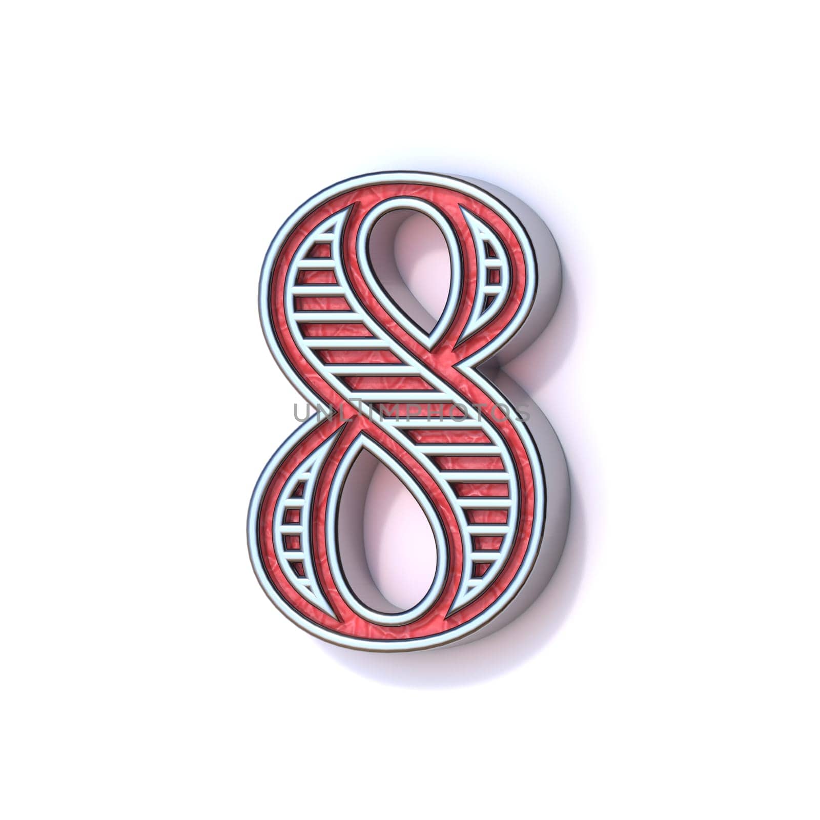 Red silver festive font Number 8 EIGHT 3D rendering illustration isolated on white background