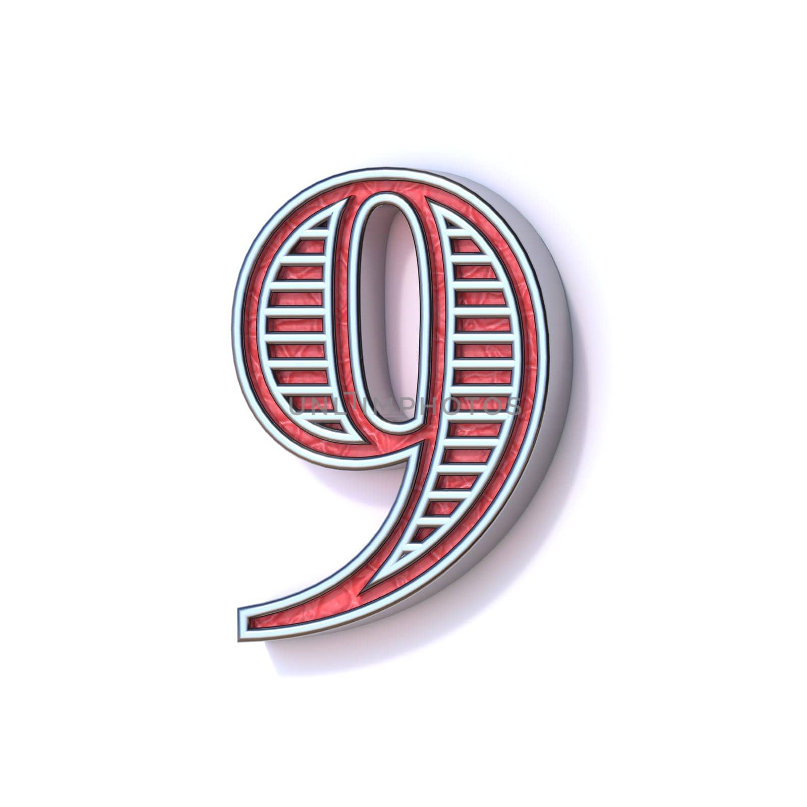 Red silver festive font Number 9 NINE 3D rendering illustration isolated on white background