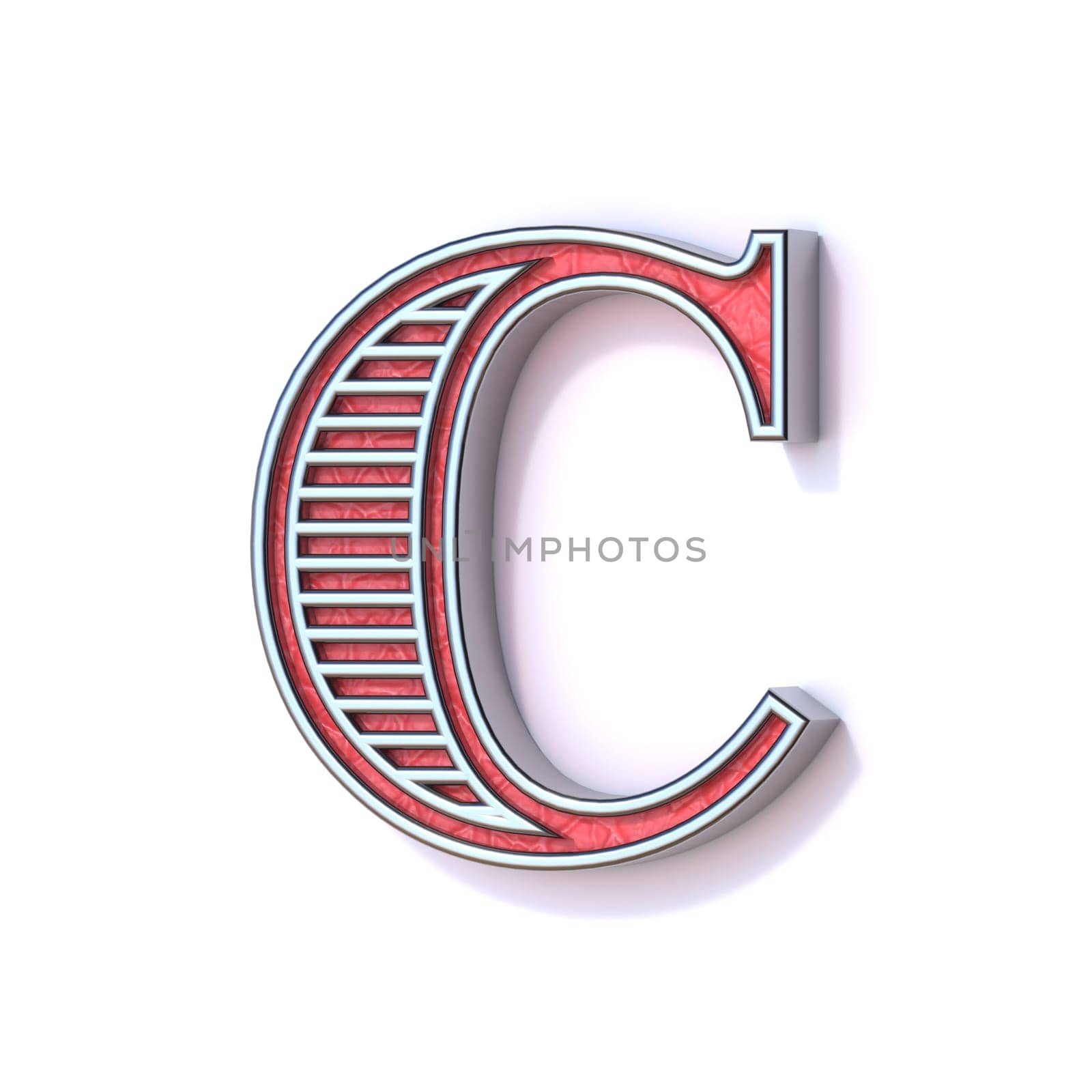 Red silver festive font Letter C 3D rendering illustration isolated on white background