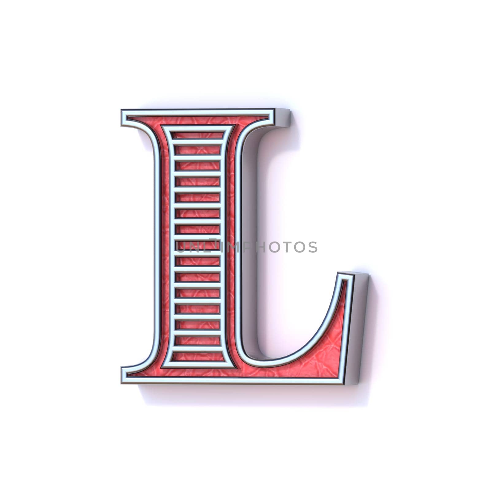 Red silver festive font Letter L 3D rendering illustration isolated on white background