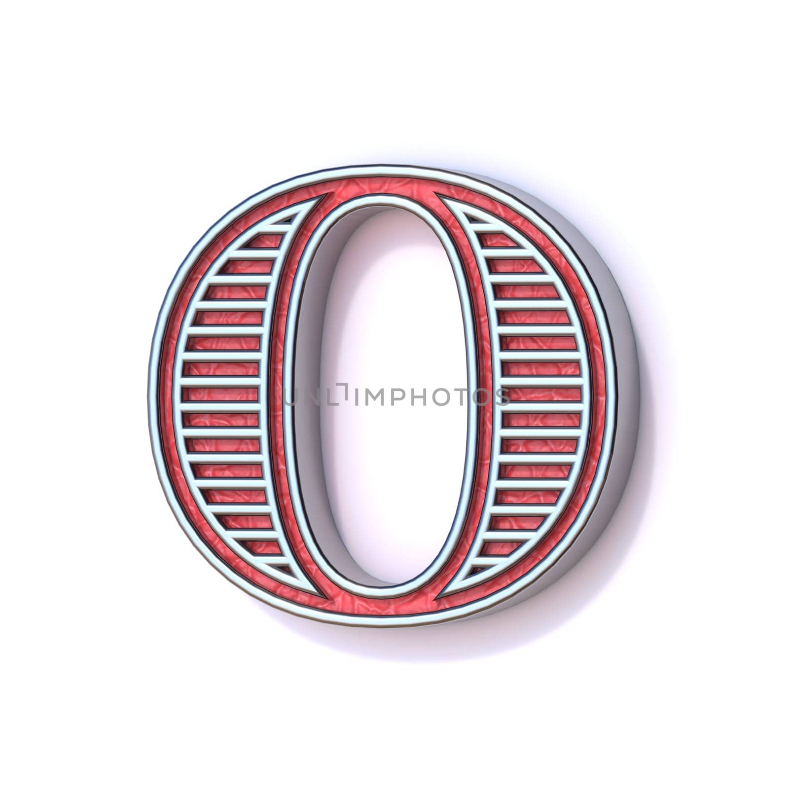 Red silver festive font Letter O 3D rendering illustration isolated on white background