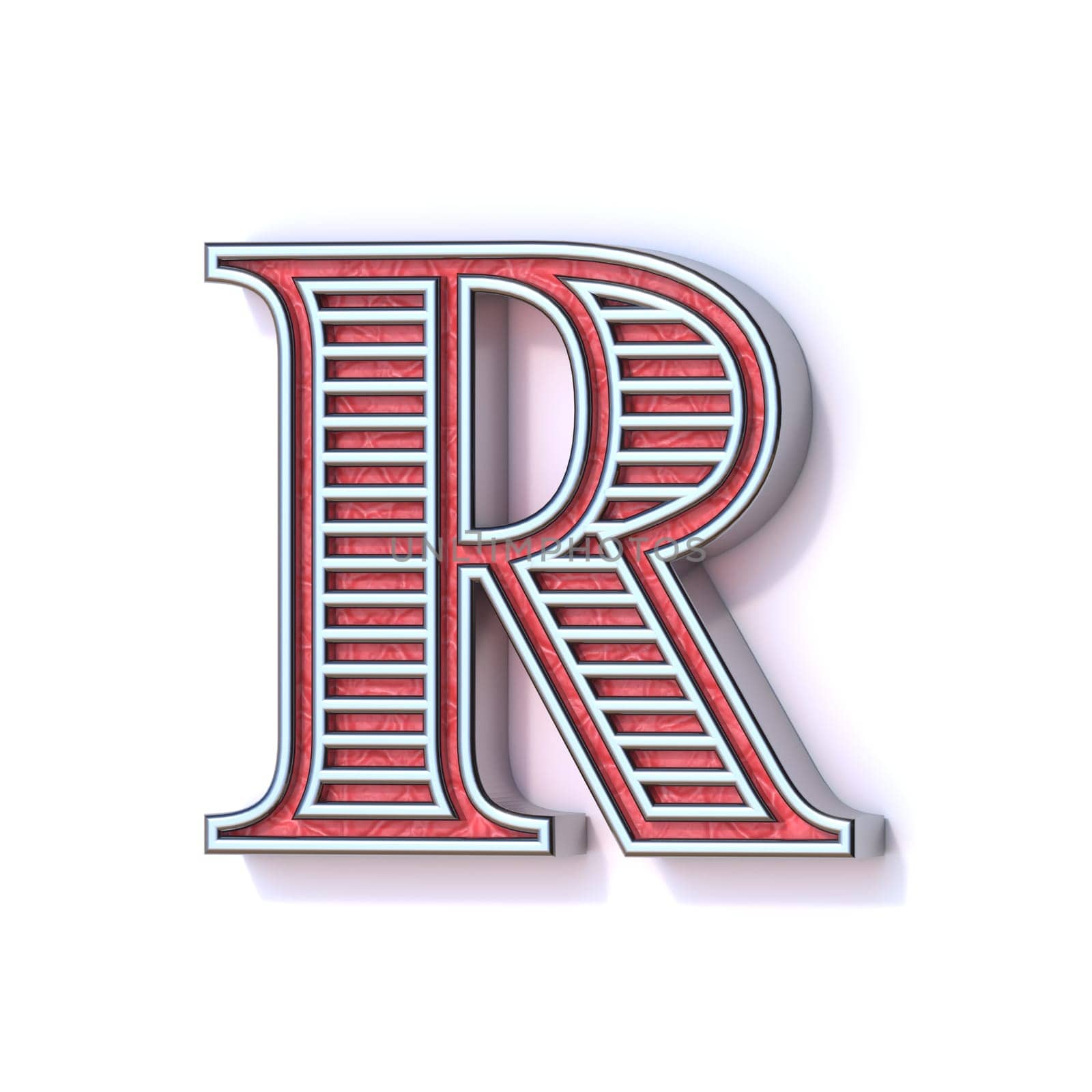 Red silver festive font Letter R 3D rendering illustration isolated on white background