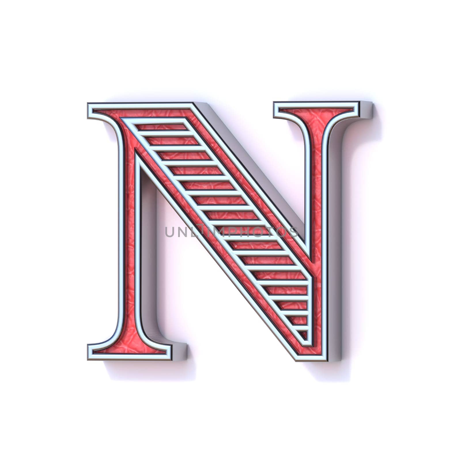 Red silver festive font Letter N 3D rendering illustration isolated on white background