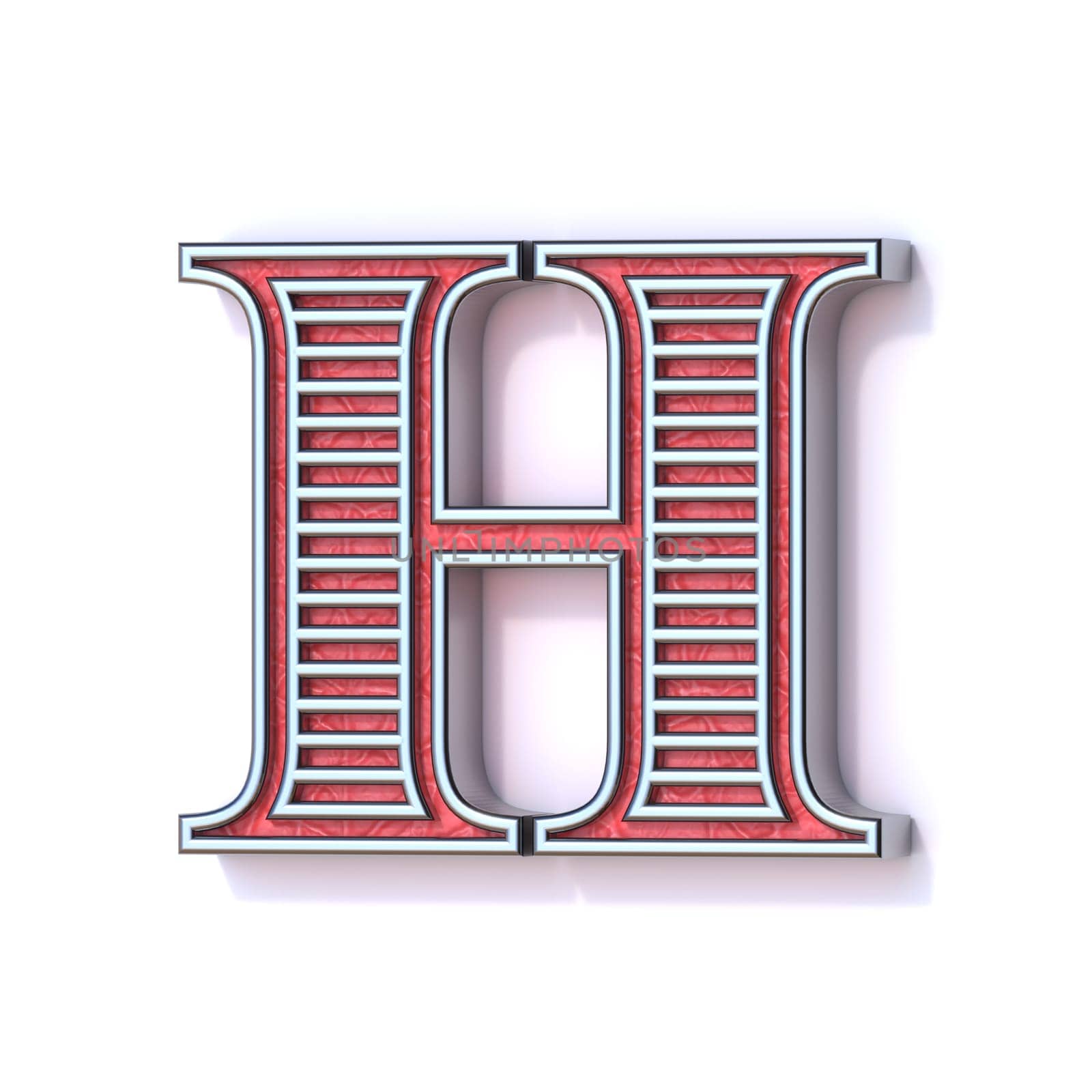 Red silver festive font Letter H 3D rendering illustration isolated on white background