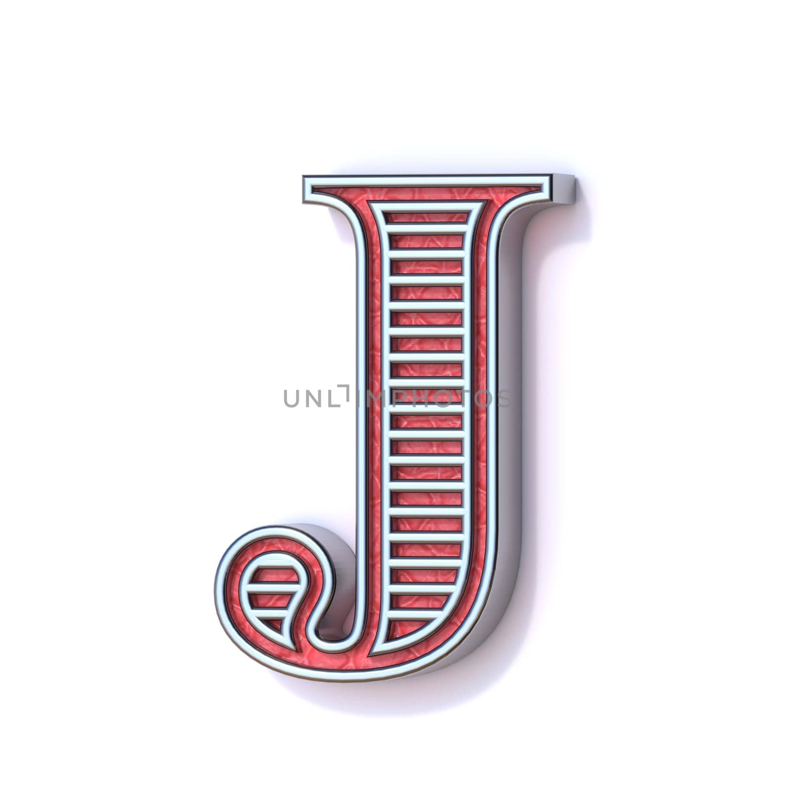 Red silver festive font Letter J 3D rendering illustration isolated on white background