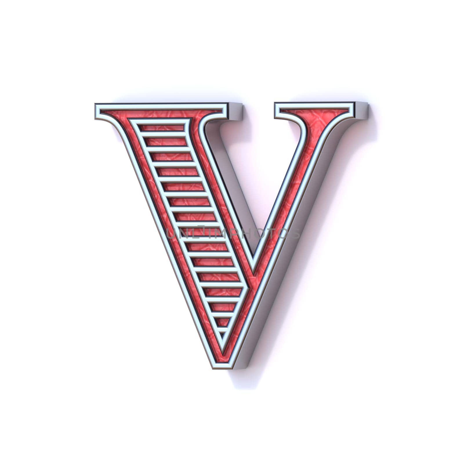 Red silver festive font Letter V 3D rendering illustration isolated on white background