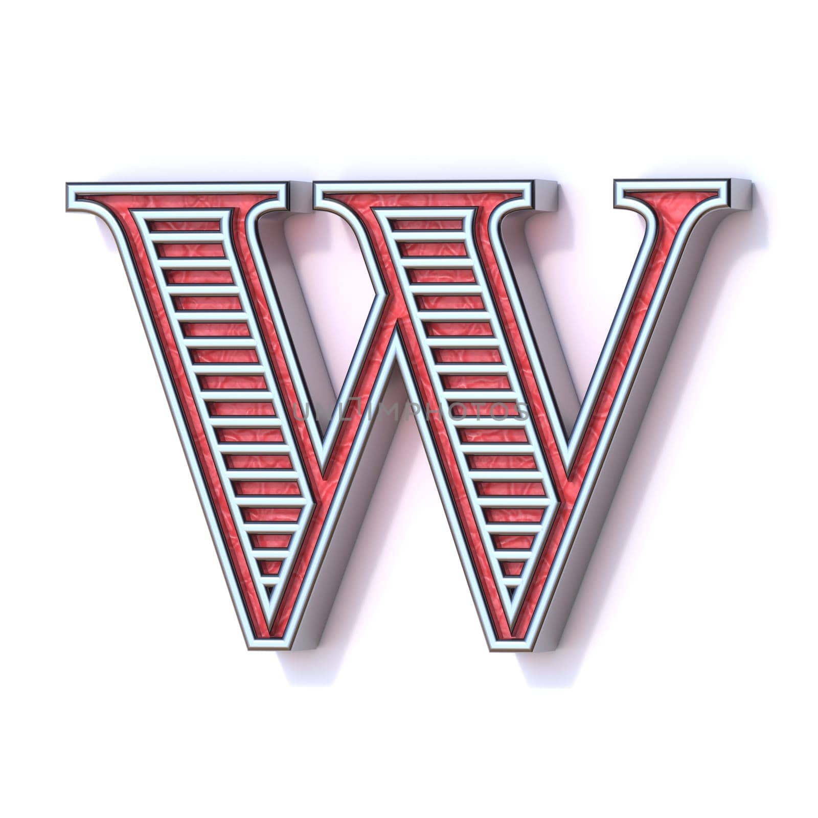 Red silver festive font Letter W 3D rendering illustration isolated on white background