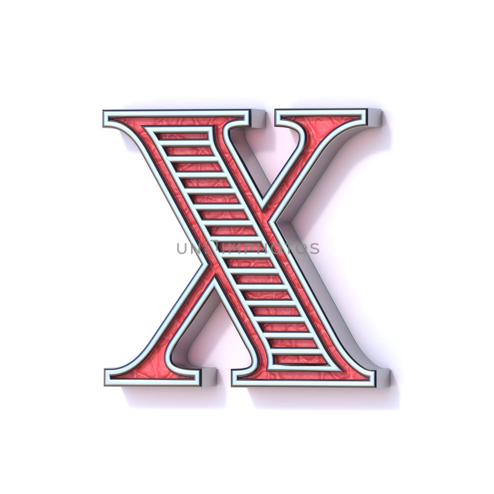 Red silver festive font Letter X 3D rendering illustration isolated on white background