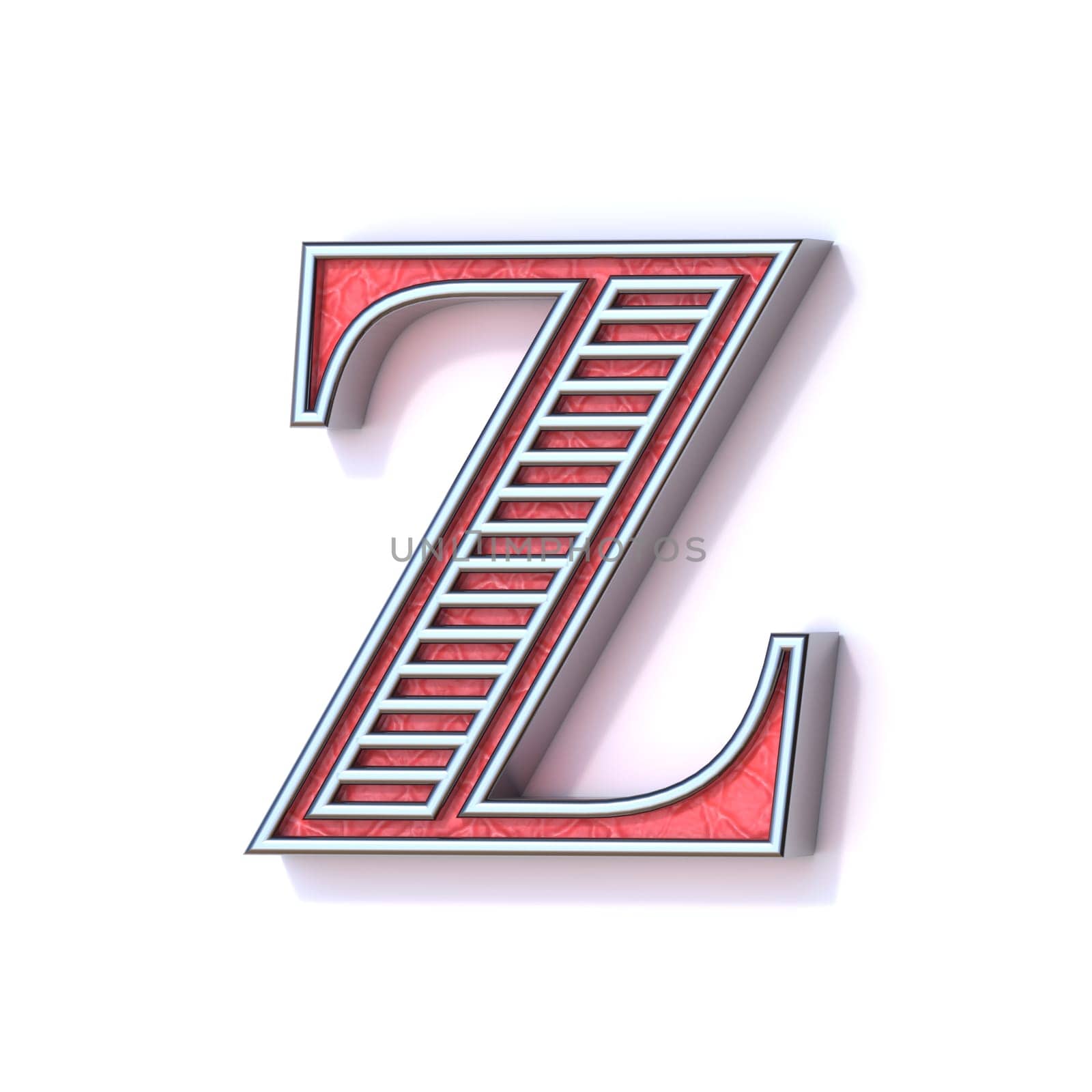 Red silver festive font Letter Z 3D rendering illustration isolated on white background