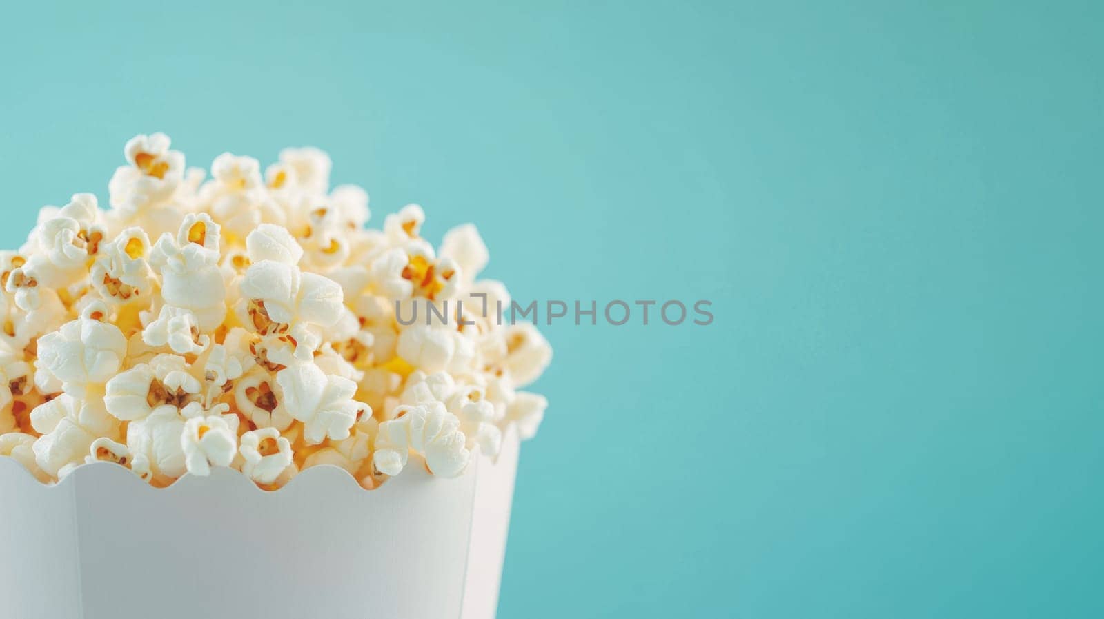 Popcorn in paper cup on pristine solid color background, fun party concept, AI Generated