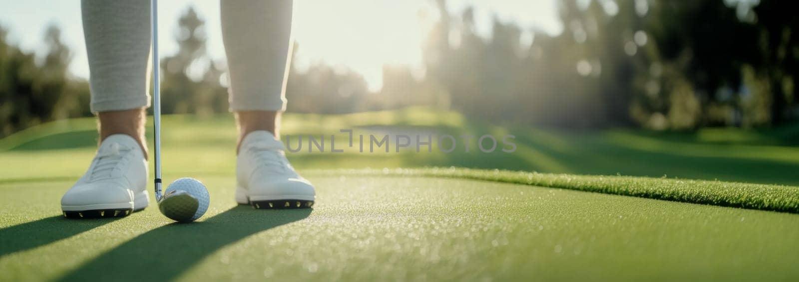 Golf ball in motion on lush green course during sunny day, action concept, AI generated