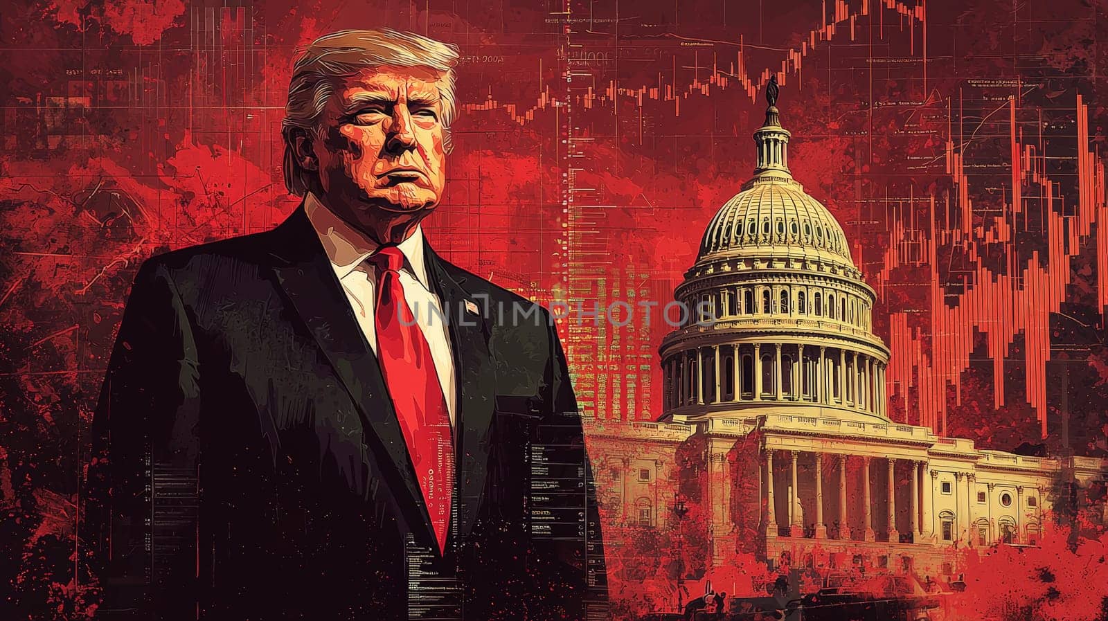 An inspiring image of Donald standing confidently at the center, with the U.S. Capitol in the background and a financial chart symbolizing growth. The tone is optimistic, emphasizing opportunity and trust. In the top-right corner, the date 'January 2025' is displayed in bold, modern typography, capturing a moment of vision and progress.