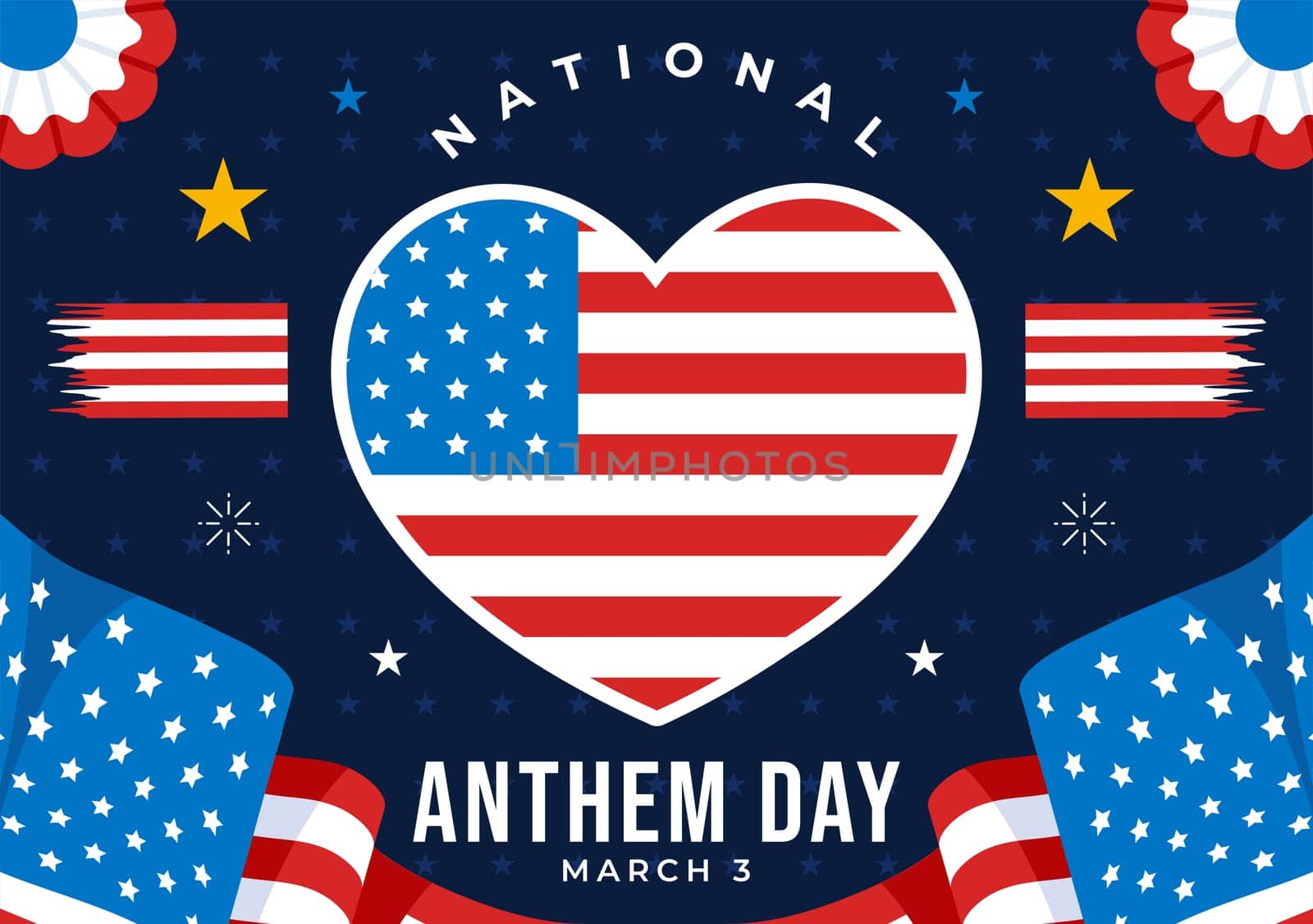 National Anthem Day Vector Illustration on March 3 Featuring the United States of America Flag in a National Holiday Flat Cartoon Background Design