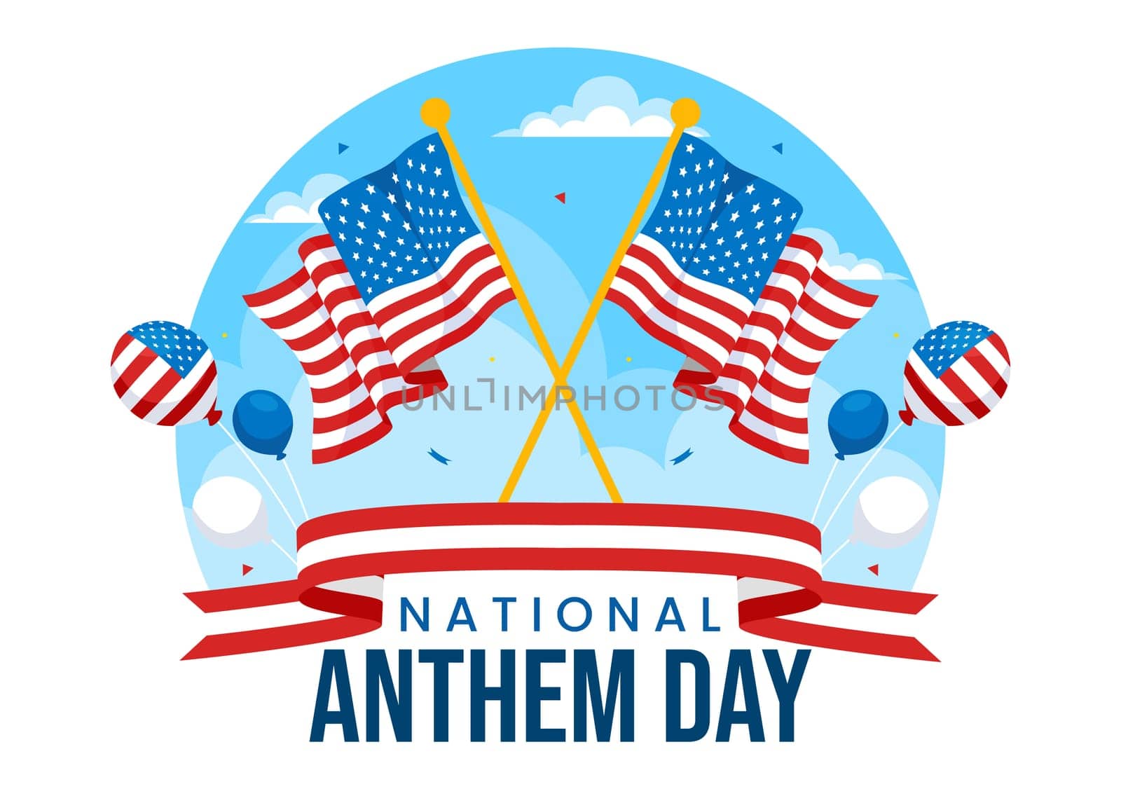 National Anthem Day Vector Illustration on March 3 Featuring the United States of America Flag in a National Holiday Flat Cartoon Background Design