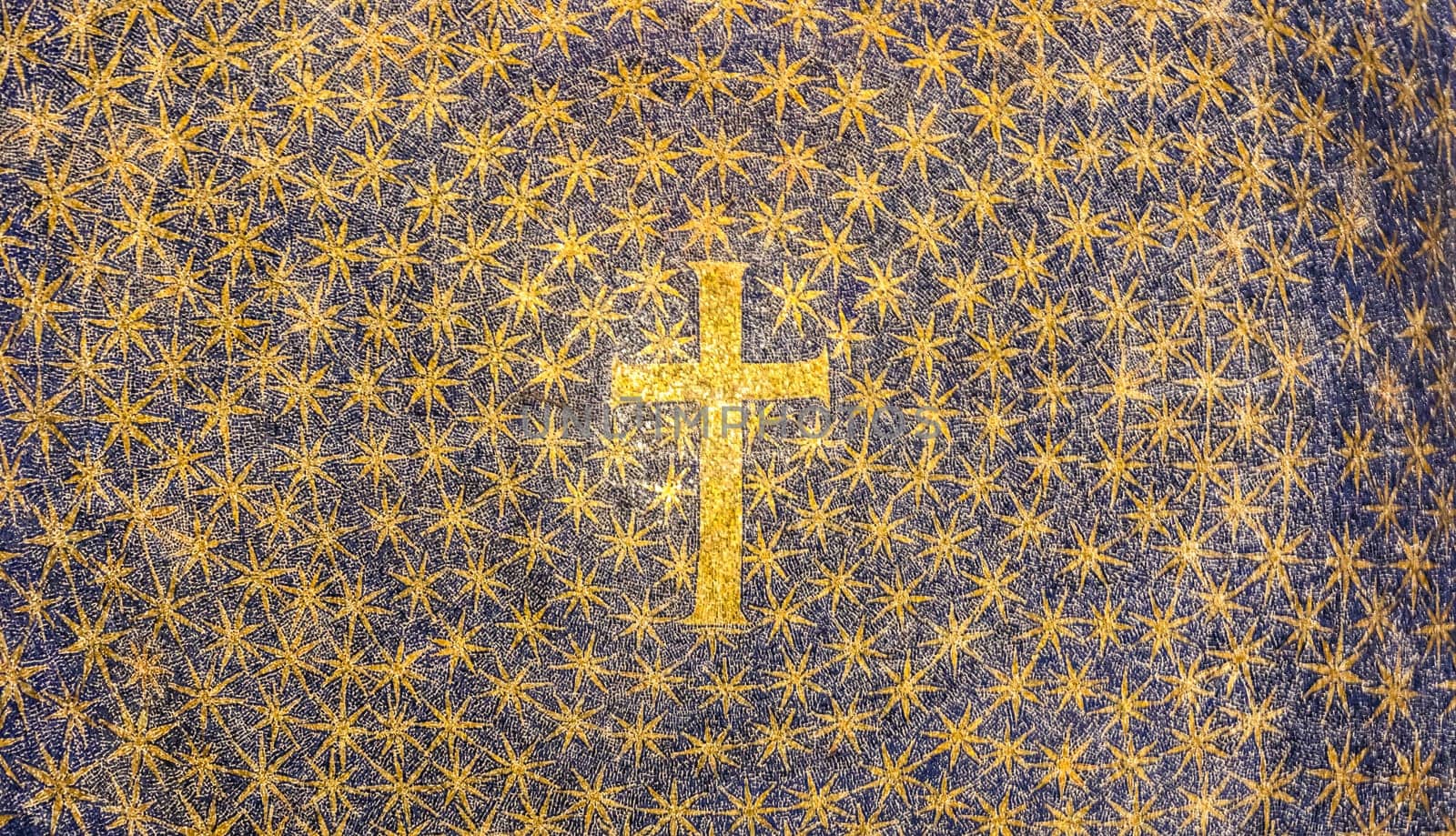 Ravenna, Italy - 12 June 2024, Galla Placidia Mausoleum interior. Ancient mosaic, vintage decoration