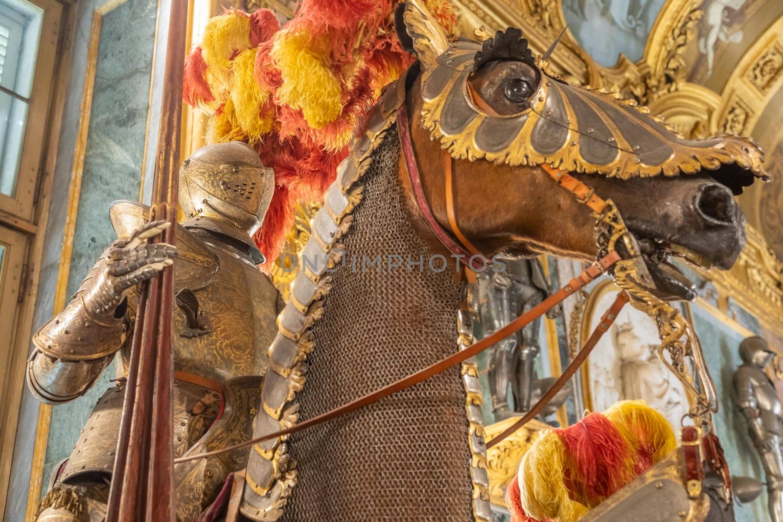 Turin, Italy - 22 August 2023. Royal Armoury Museum, collection of 16th century weapons and armour